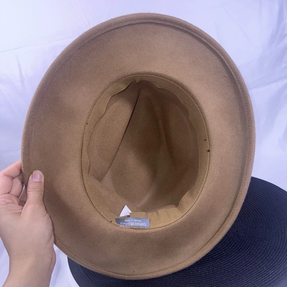 Gelso Bianco Brown Pinch  Wool Fedora Hat Italy Wide Brim